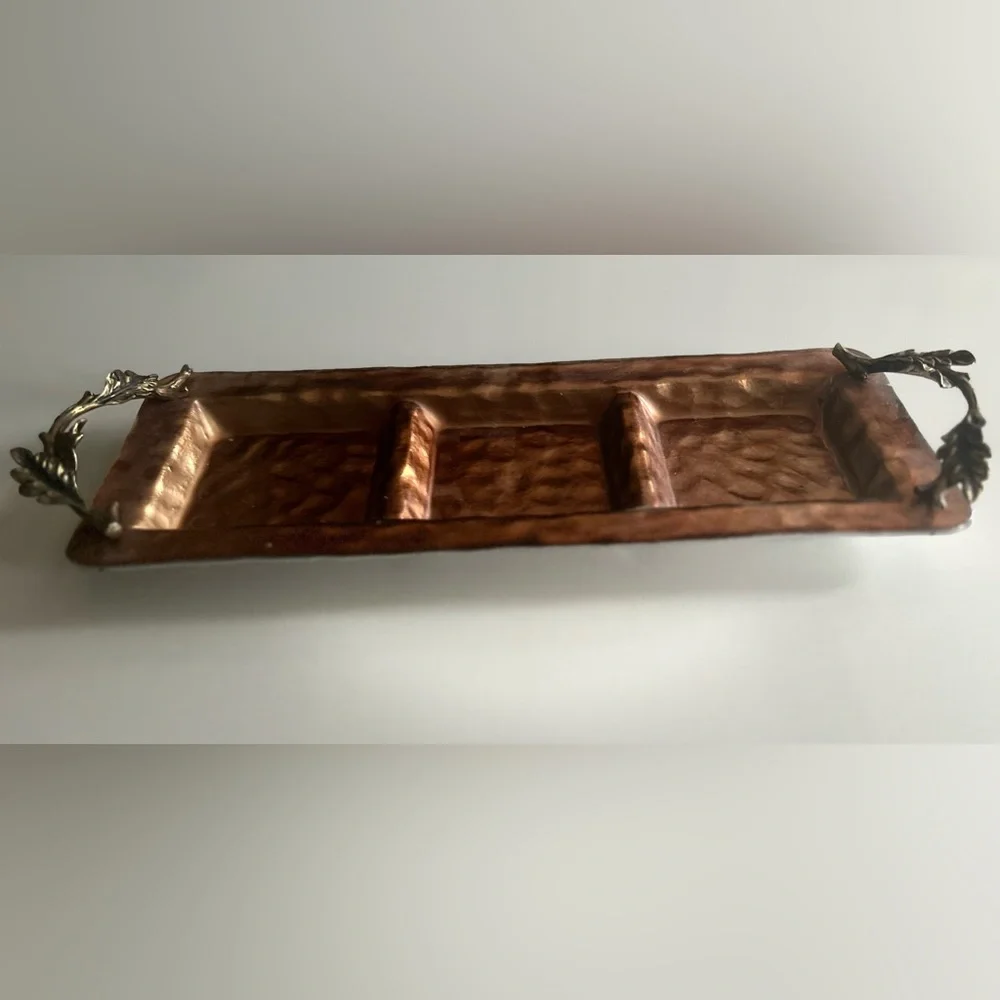 Pier 1 Imports Hammered Metal lacquered  Tray with handles